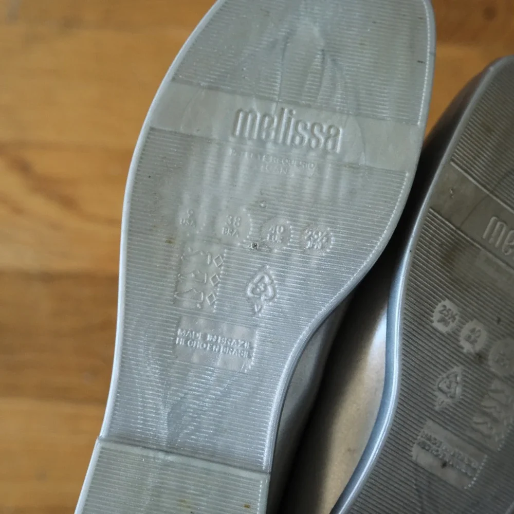 Marc Jacobs Melissa Ruby Ballerina Flats Silver Square Toe Melflex Shoes Size 9